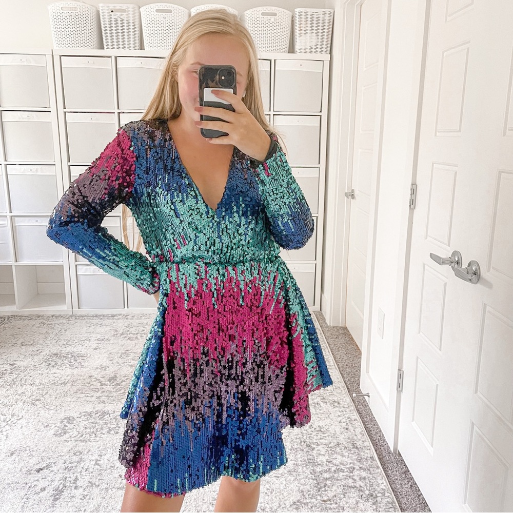 Collective The Label allover ombre sequin long sleeve dress